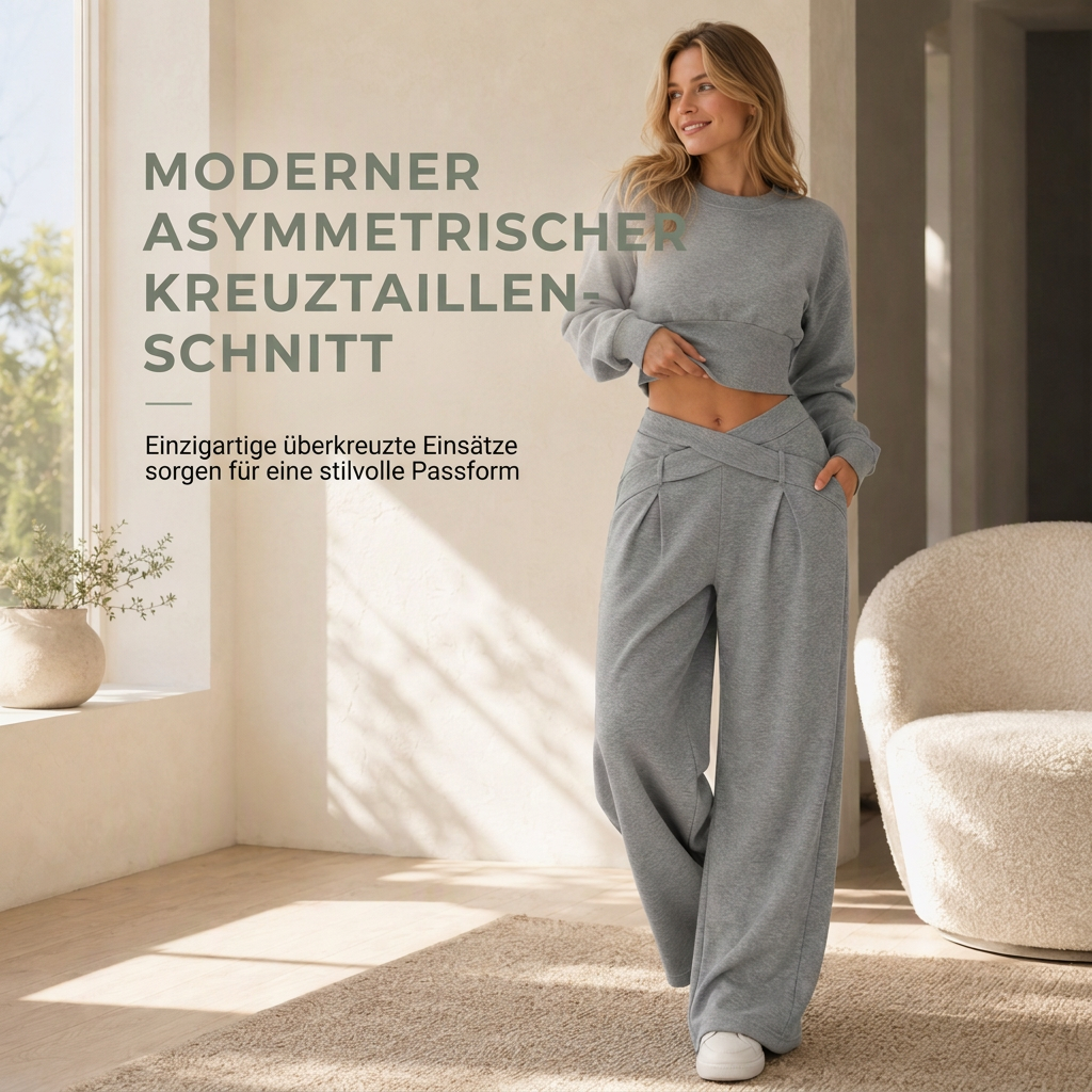 📢🎉50%Rabatt!!!🛍️✨Lockerer sportlicher Herbst-Winter-Zweiteiler aus langärmligem T-Shirt und weitem Cross-Waist-Hosen