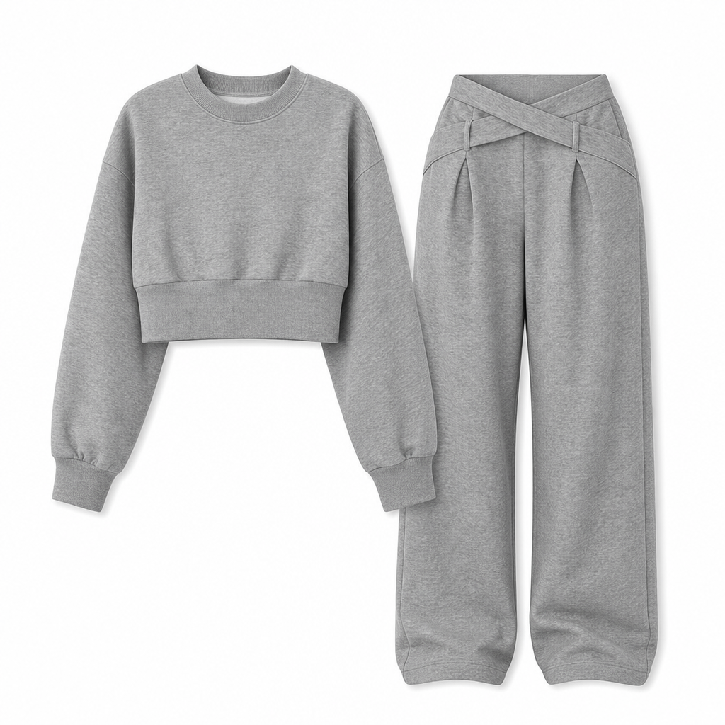 📢🎉50%Rabatt!!!🛍️✨Lockerer sportlicher Herbst-Winter-Zweiteiler aus langärmligem T-Shirt und weitem Cross-Waist-Hosen