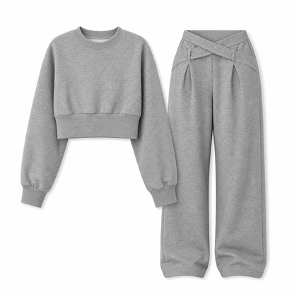 📢🎉50%Rabatt!!!🛍️✨Lockerer sportlicher Herbst-Winter-Zweiteiler aus langärmligem T-Shirt und weitem Cross-Waist-Hosen