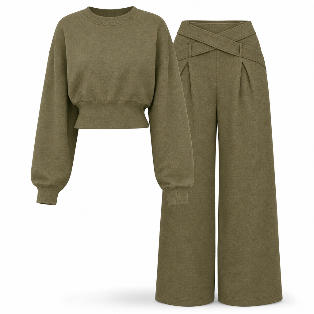 📢🎉50%Rabatt!!!🛍️✨Lockerer sportlicher Herbst-Winter-Zweiteiler aus langärmligem T-Shirt und weitem Cross-Waist-Hosen