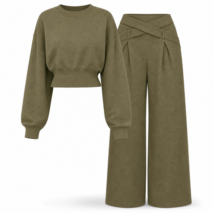 📢🎉50%Rabatt!!!🛍️✨Lockerer sportlicher Herbst-Winter-Zweiteiler aus langärmligem T-Shirt und weitem Cross-Waist-Hosen