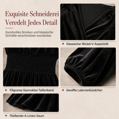 Damen einfarbiges Samt-Maxikleid mit V-Ausschnitt und langen Ärmeln