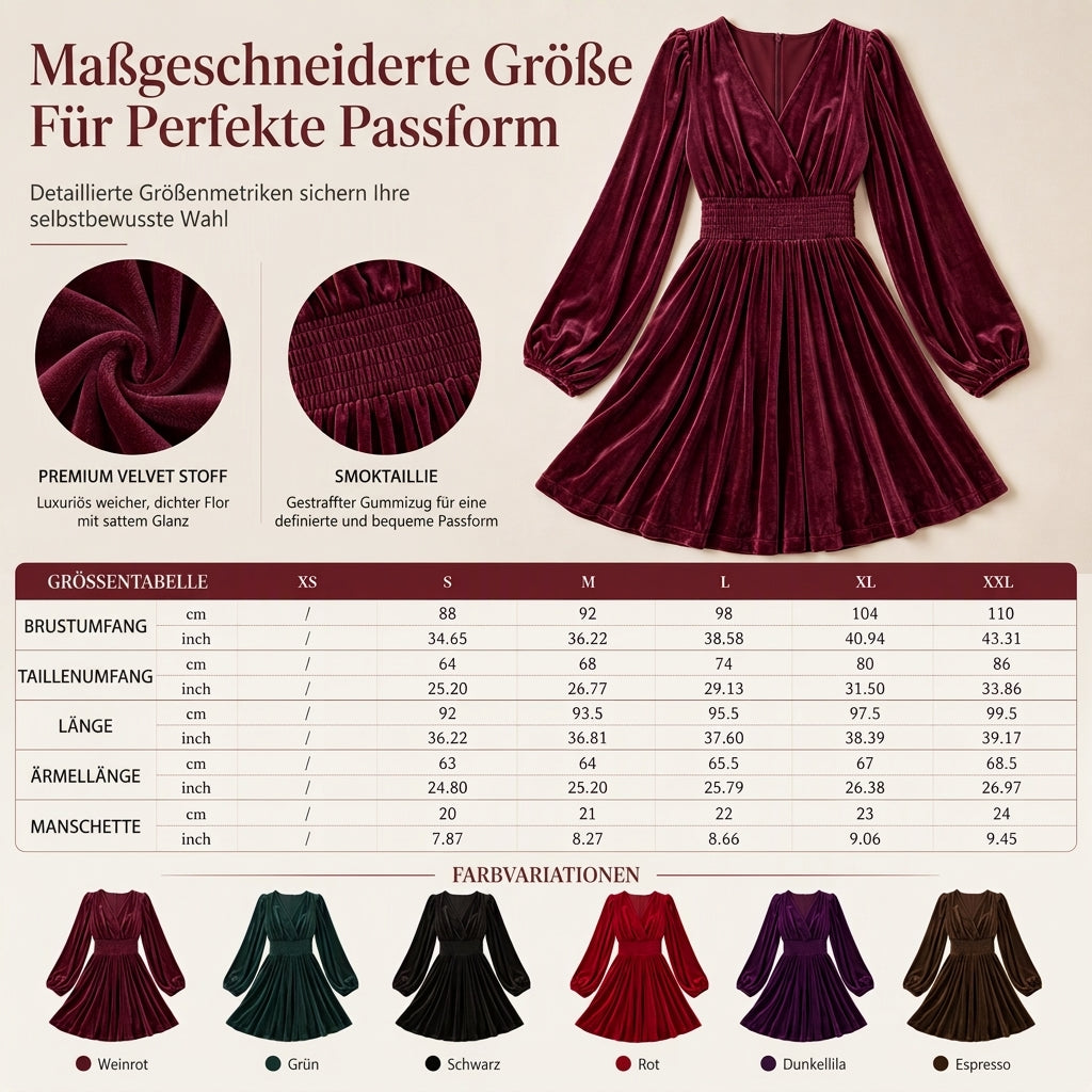 Damen einfarbiges Samt-Maxikleid mit V-Ausschnitt und langen Ärmeln