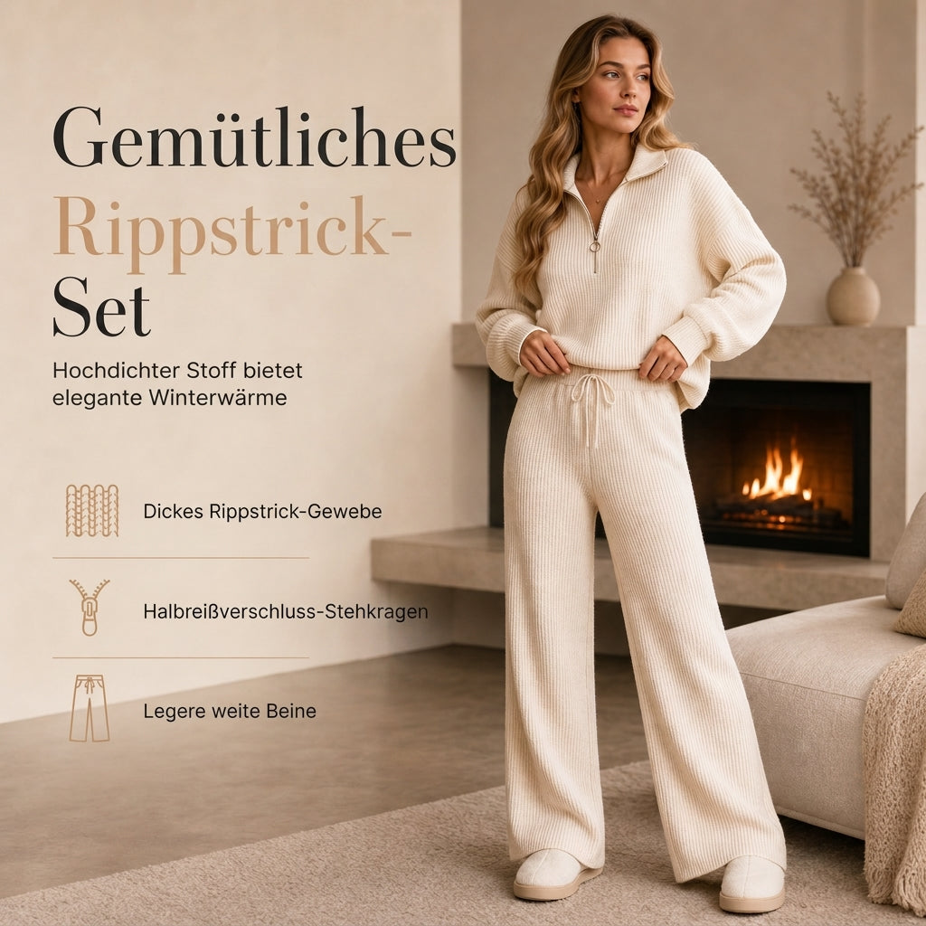 🧶 2-teiliges Damen-Set aus Strickpullover & weiten Hosen – Weich, bequem & immer passend – Jetzt 50% Rabatt!