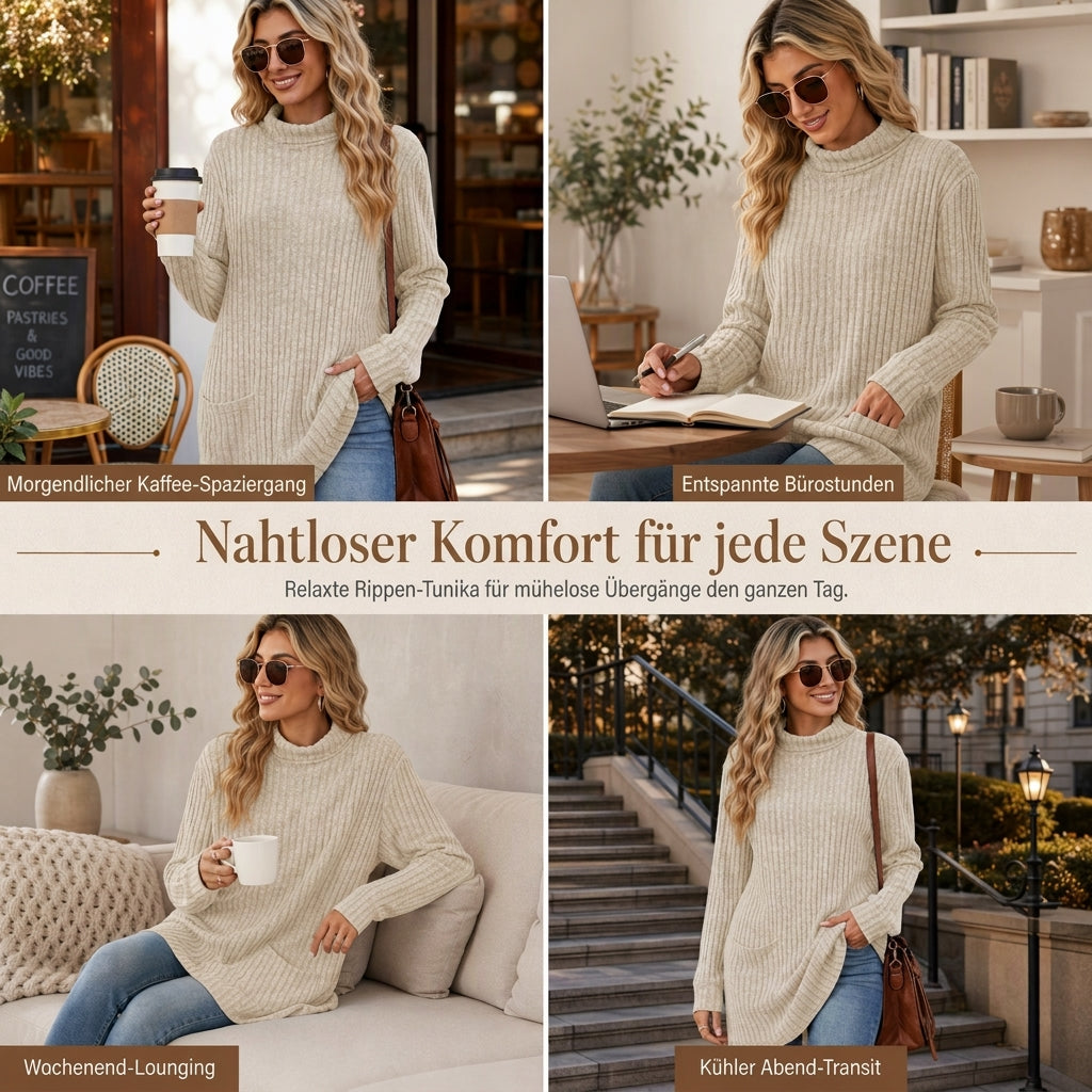 📢🎉50%Rabatt!!!🛍️✨Damen Langarmshirt mit lockerem Sitz, Mock-Neck-Kragen