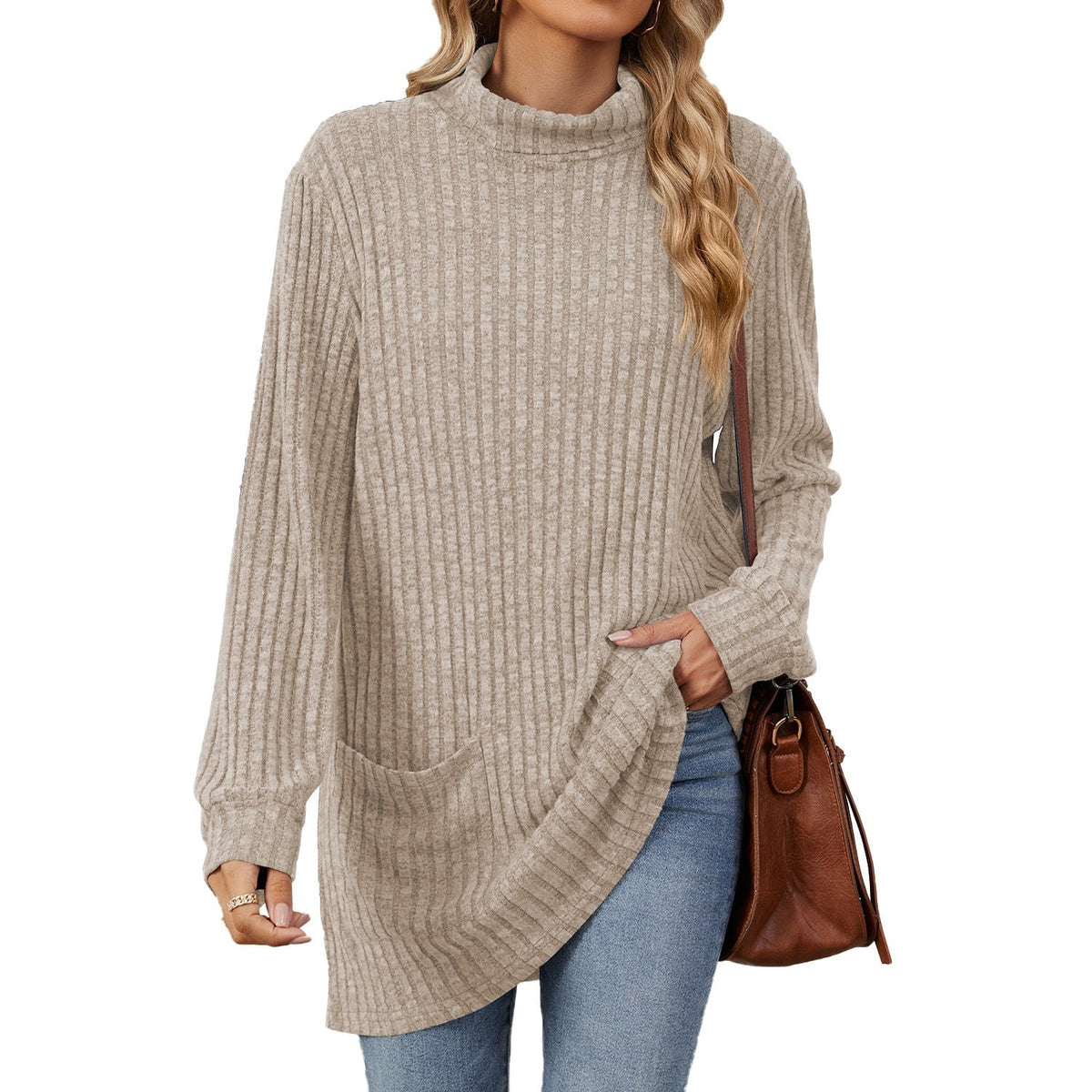 📢🎉50%Rabatt!!!🛍️✨Damen Langarmshirt mit lockerem Sitz, Mock-Neck-Kragen
