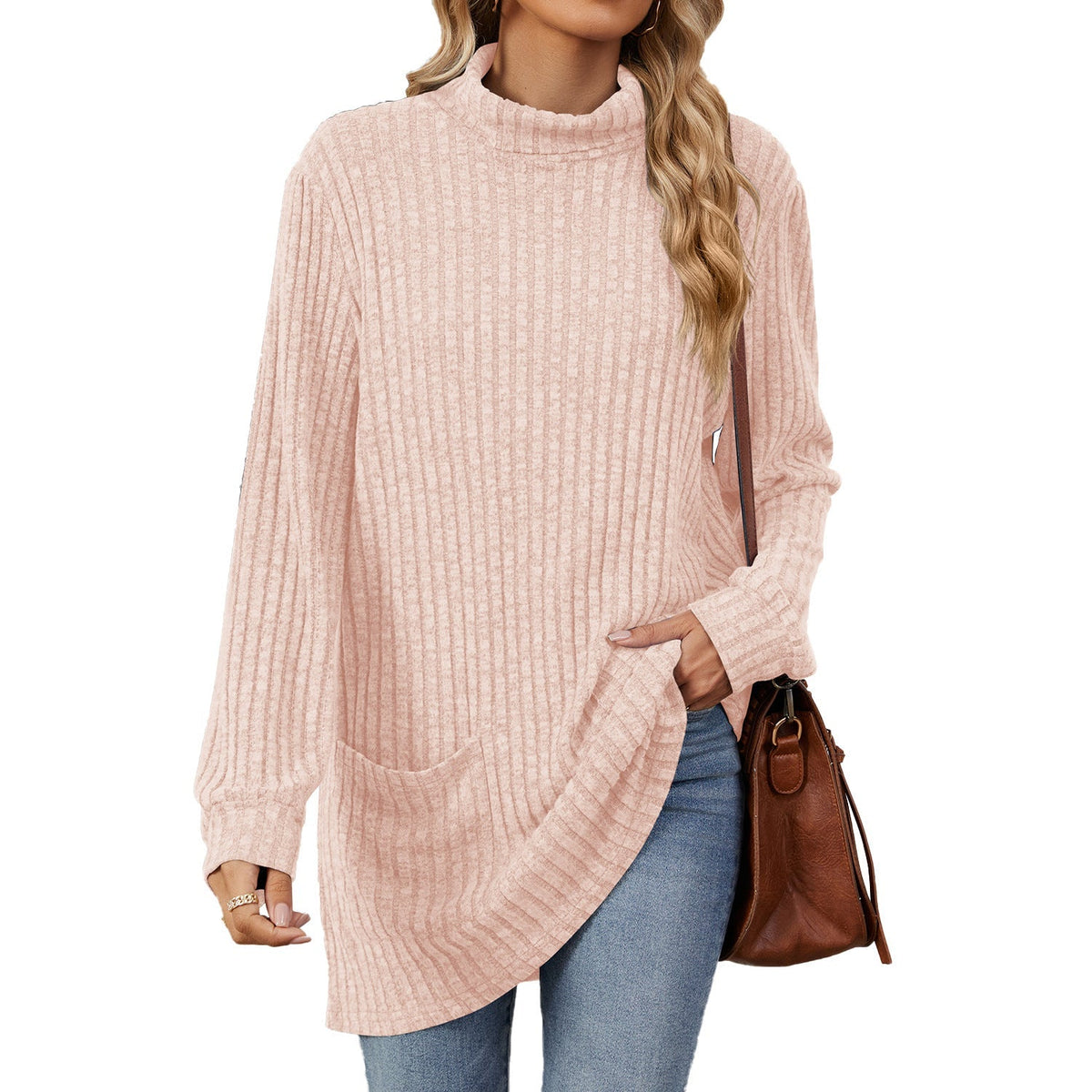 📢🎉50%Rabatt!!!🛍️✨Damen Langarmshirt mit lockerem Sitz, Mock-Neck-Kragen