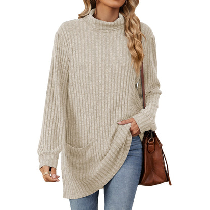 📢🎉50%Rabatt!!!🛍️✨Damen Langarmshirt mit lockerem Sitz, Mock-Neck-Kragen