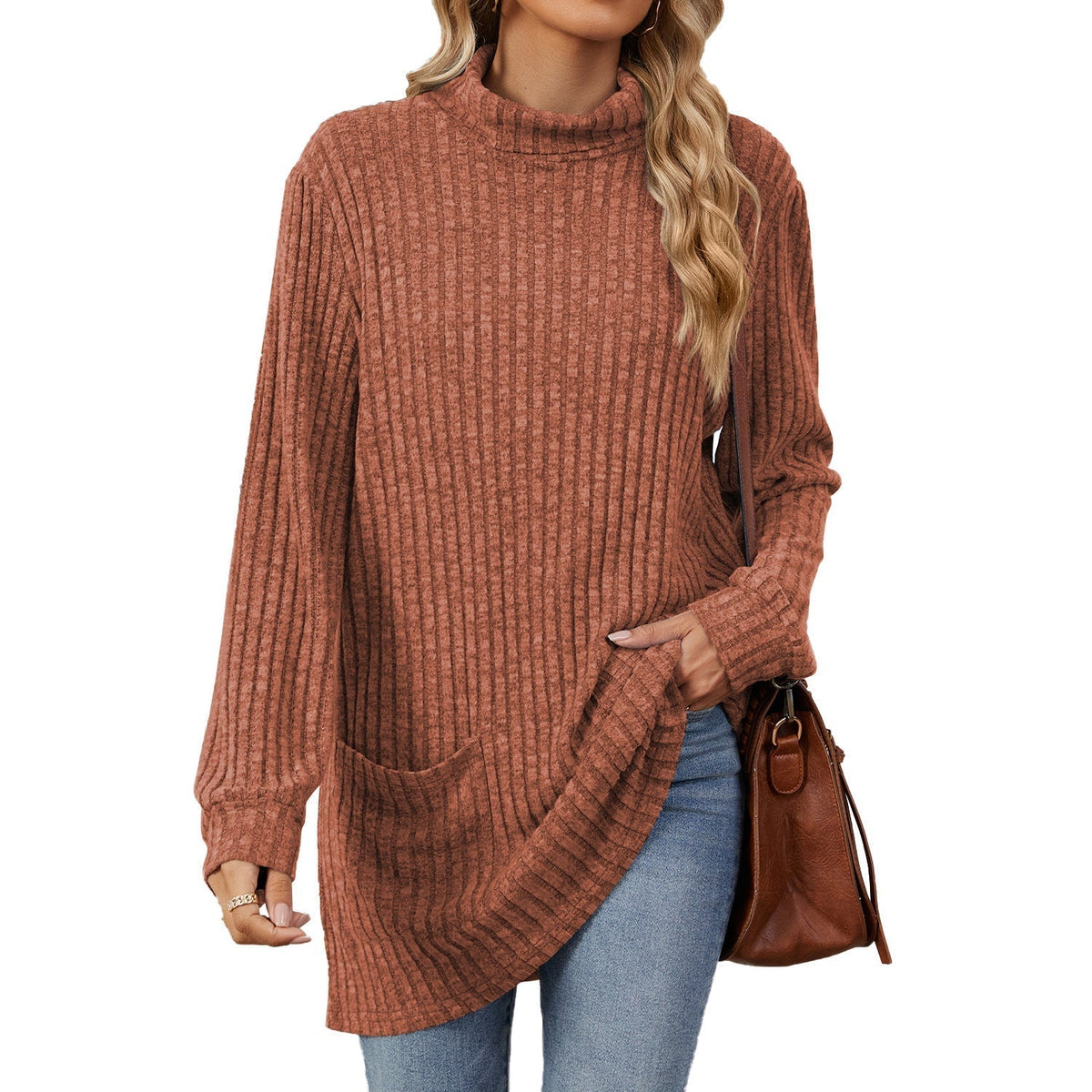 📢🎉50%Rabatt!!!🛍️✨Damen Langarmshirt mit lockerem Sitz, Mock-Neck-Kragen