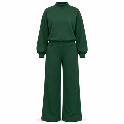 ⏰ Countdown läuft – 50% nur noch 3 Tage! Freizeit Zweiteiliges Strick-Lounge-Set für Damen mit Mock-Neck Langarm-Sweatshirt und hochtaillierten weit geschnittenen Hosen