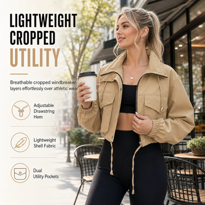 📢🎉50%Rabatt!!!🛍️✨Einfarbige, kurze Windjacke mit Reißverschluss für Damen – Herbstmantel