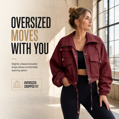 📢🎉50%Rabatt!!!🛍️✨Einfarbige, kurze Windjacke mit Reißverschluss für Damen – Herbstmantel