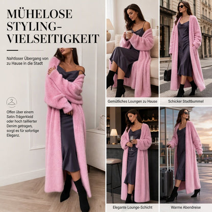 Damen Langcardigan aus Kunstpelz-Fleece, flauschiger oversized Strickmantel für Herbst und Winter