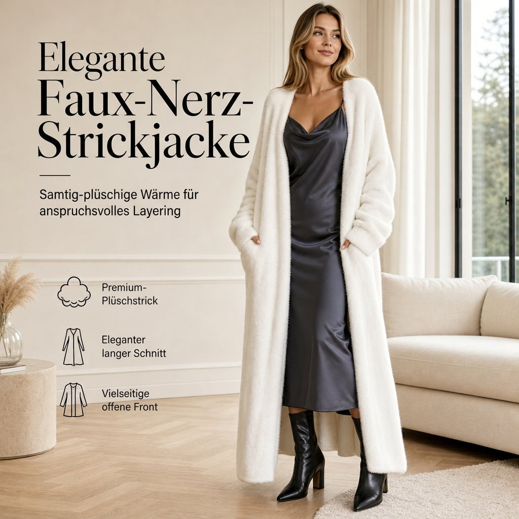 Damen Langcardigan aus Kunstpelz-Fleece, flauschiger oversized Strickmantel für Herbst und Winter