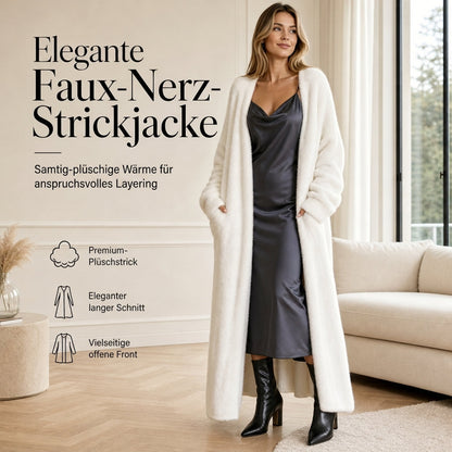 Damen Langcardigan aus Kunstpelz-Fleece, flauschiger oversized Strickmantel für Herbst und Winter