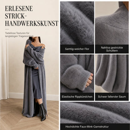 Damen Langcardigan aus Kunstpelz-Fleece, flauschiger oversized Strickmantel für Herbst und Winter