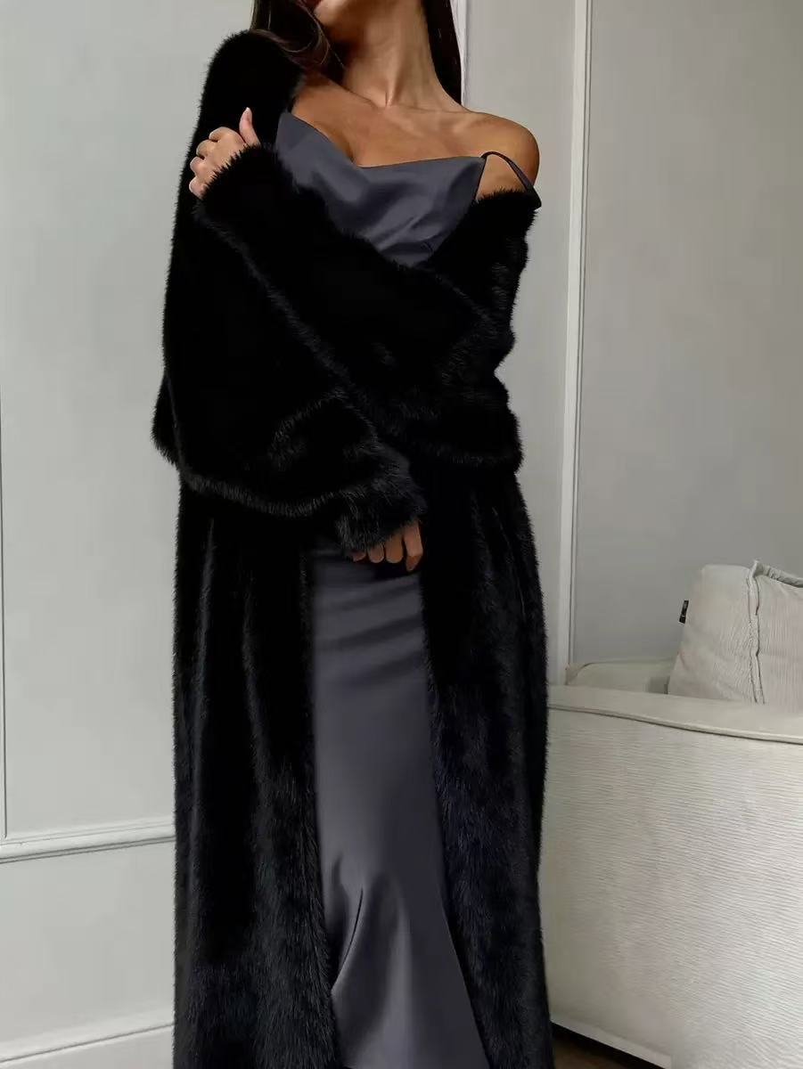 Damen Langcardigan aus Kunstpelz-Fleece, flauschiger oversized Strickmantel für Herbst und Winter