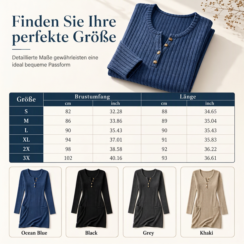 Damen Herbst Winter Einfarbig Langarm Schmal Tailliert Bodycon Knopfkleid