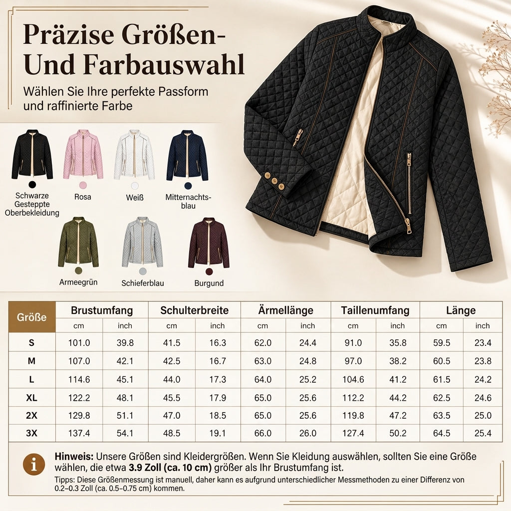 📢🎉50%Rabatt!!!🛍️✨Leichte gesteppte Damenjacke mit Reißverschluss und Stehkragen für Frühling und Winter