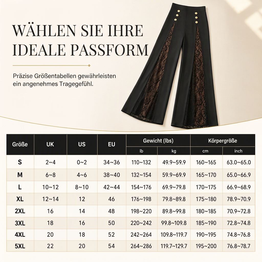 🔥Beliebtes Produkt ！✨Damen High-Waist-Hose mit Spitzeneinsatz, weitem Bein und dekorativen Goldknöpfen