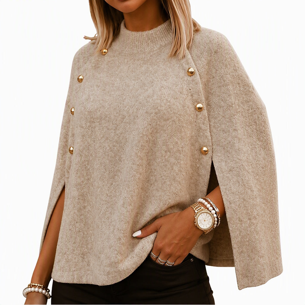 ✨Neu Eingetroffen!✨Damen Strickumhang-Poncho mit Knopfleiste