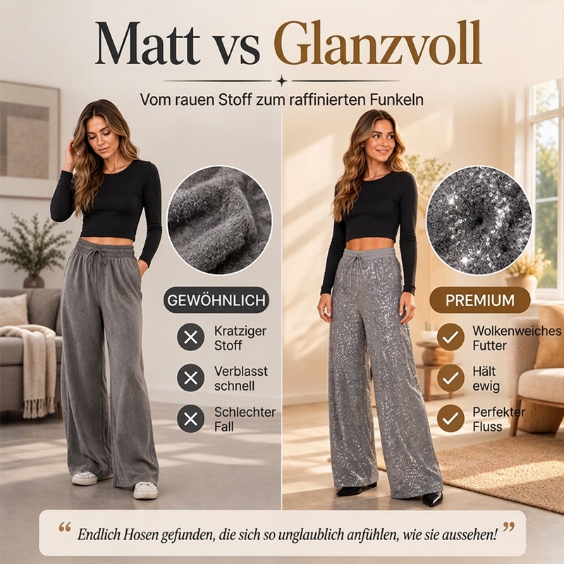 🔥 Mode-Bestseller – jetzt 50% Rabatt! 🏆 Damen funkelnde Pailletten-Weitbeinhose