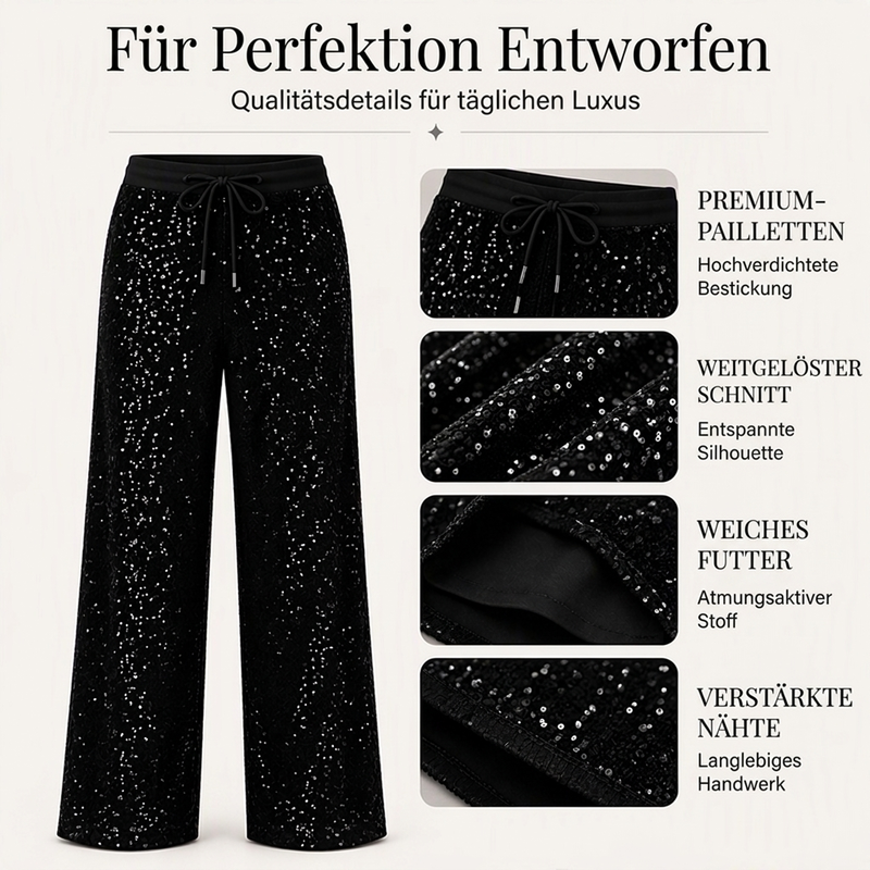 🔥 Mode-Bestseller – jetzt 50% Rabatt! 🏆 Damen funkelnde Pailletten-Weitbeinhose