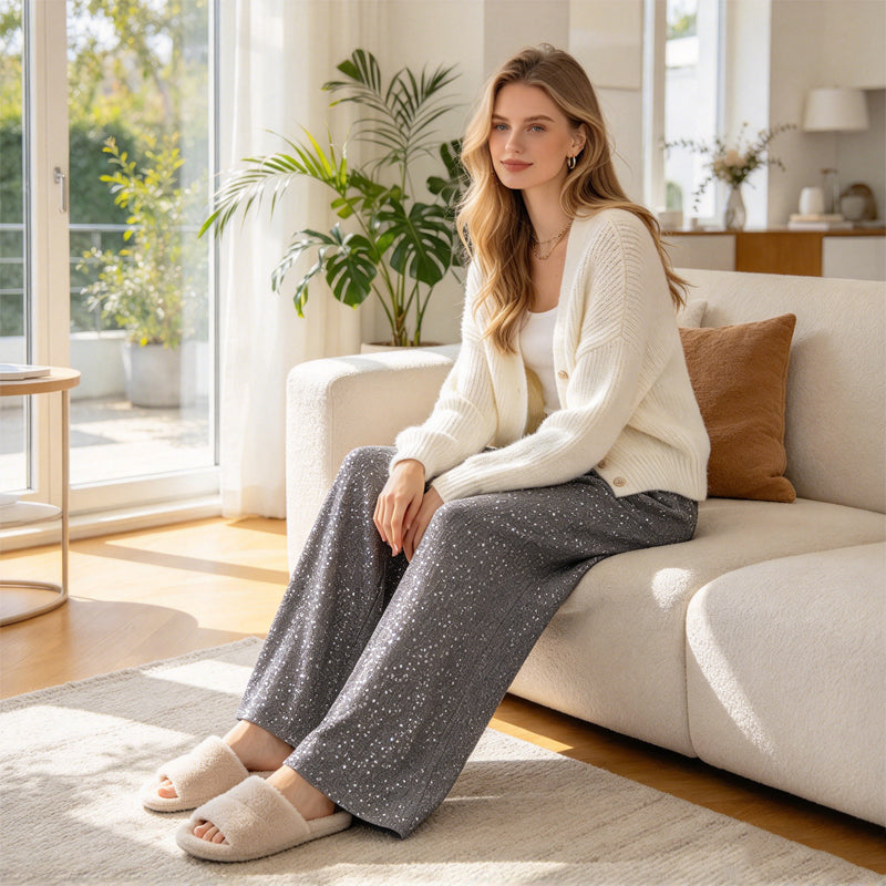 🔥 Mode-Bestseller – jetzt 50% Rabatt! 🏆 Damen funkelnde Pailletten-Weitbeinhose