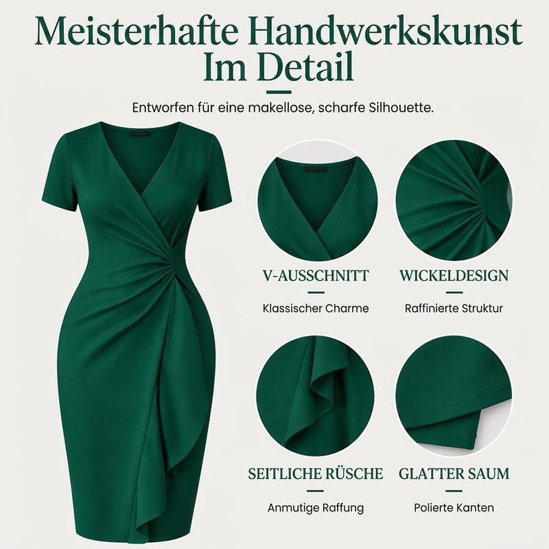 🚨Nur noch wenige auf Lager! Beeil dich!🚨 Elegantes Damen-Wickelkleid mit V-Ausschnitt und Rüschen