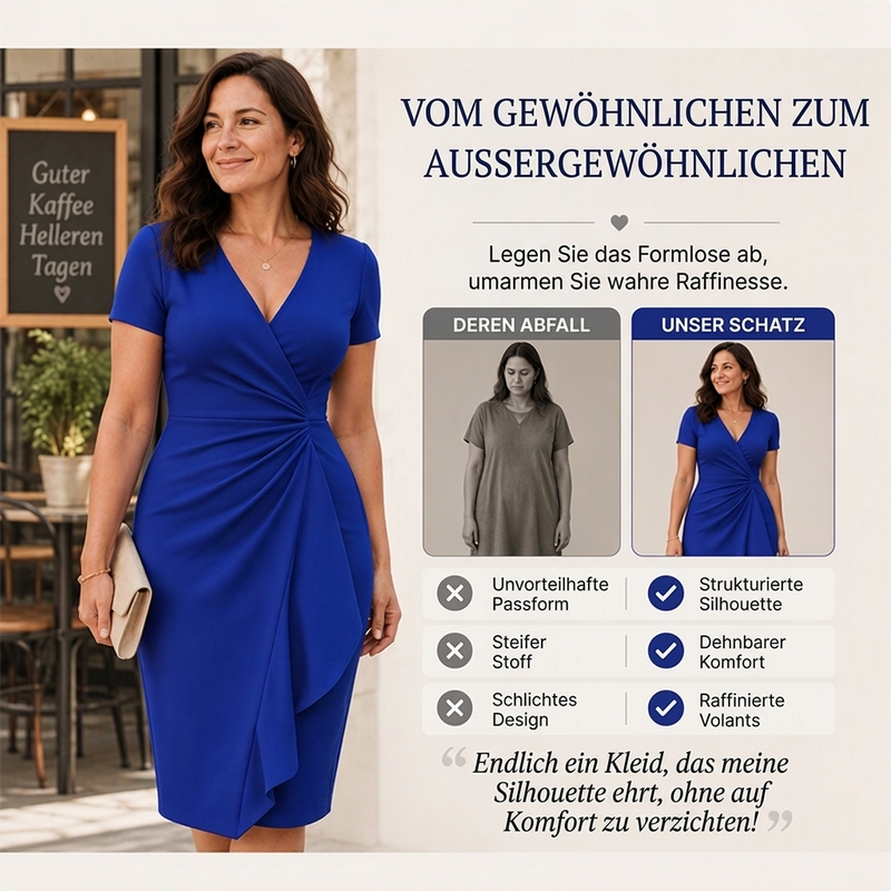 🚨Nur noch wenige auf Lager! Beeil dich!🚨 Elegantes Damen-Wickelkleid mit V-Ausschnitt und Rüschen