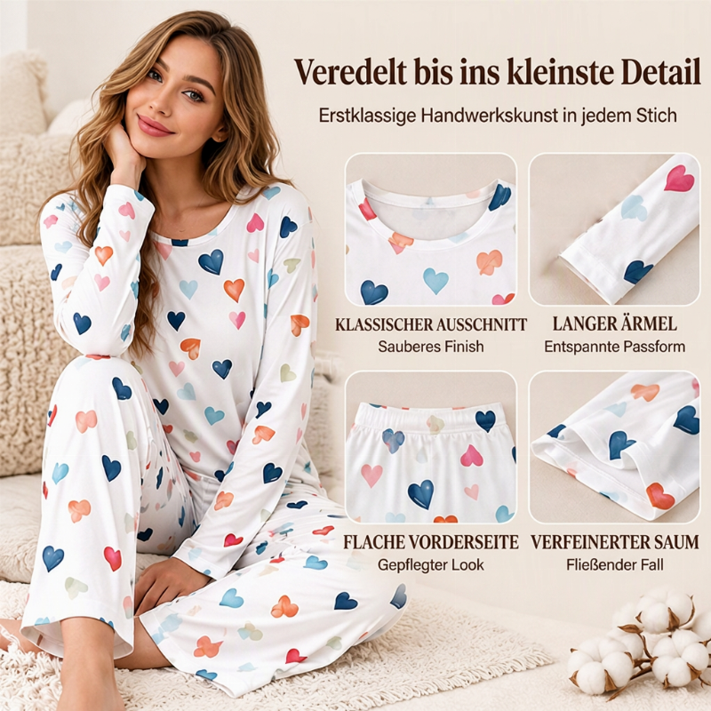 📢🎉50%Rabatt!!!🛍️✨Damen Schlafanzug-Set mit Herzprint und Langarm