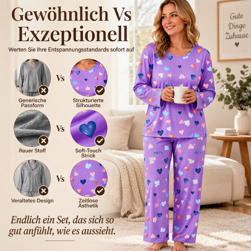 📢🎉50%Rabatt!!!🛍️✨Damen Schlafanzug-Set mit Herzprint und Langarm