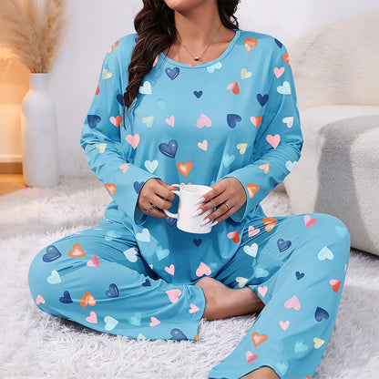 📢🎉50%Rabatt!!!🛍️✨Damen Schlafanzug-Set mit Herzprint und Langarm