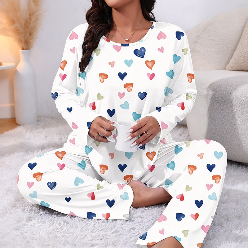📢🎉50%Rabatt!!!🛍️✨Damen Schlafanzug-Set mit Herzprint und Langarm