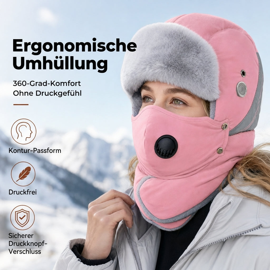 Winddichter winterlicher Wärme-Trapperhut mit integrierter Gesichtsmaske