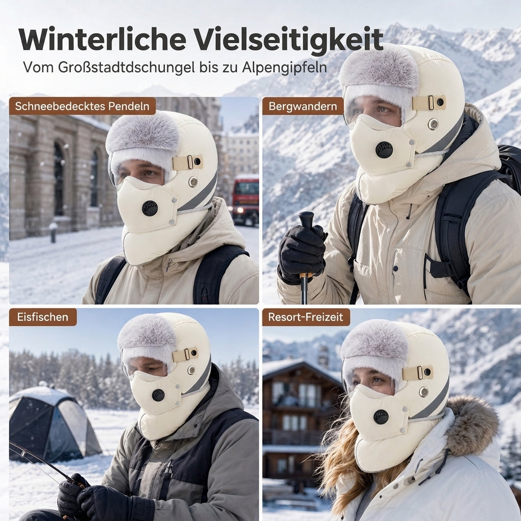 Winddichter winterlicher Wärme-Trapperhut mit integrierter Gesichtsmaske