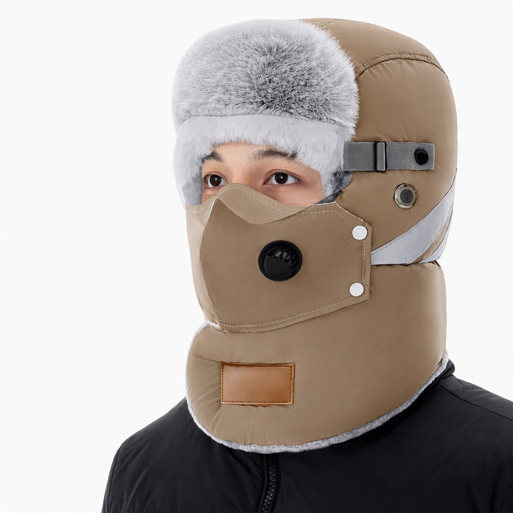 Winddichter winterlicher Wärme-Trapperhut mit integrierter Gesichtsmaske