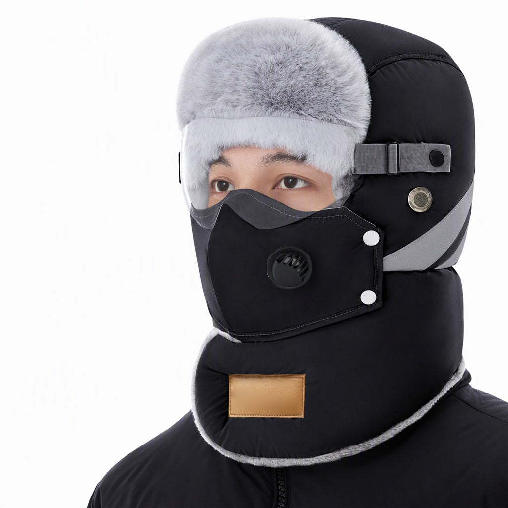 Winddichter winterlicher Wärme-Trapperhut mit integrierter Gesichtsmaske