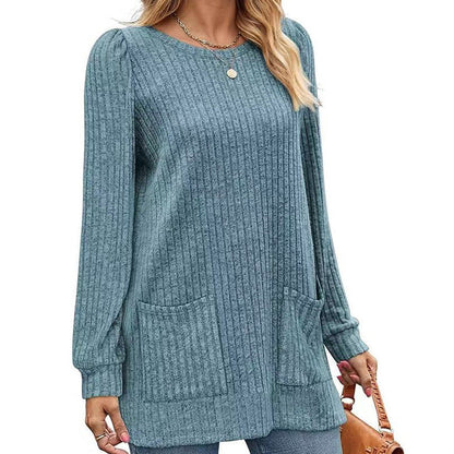 🥳Alles im Sale! Schnell sein!🥳 Bequemes, mittellanges, geripptes Damen-Strickoberteil