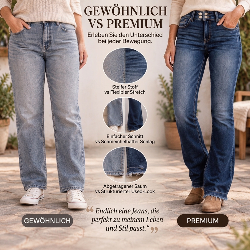 🔥 Bestseller – über 50.000 Mal verkauft! 🏆 Damen Bootcut-Jeans mit Doppelknopf und hohem Bund