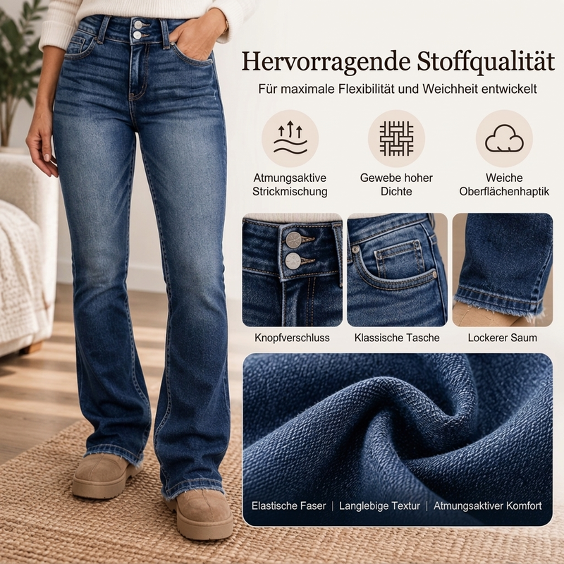 🔥 Bestseller – über 50.000 Mal verkauft! 🏆 Damen Bootcut-Jeans mit Doppelknopf und hohem Bund