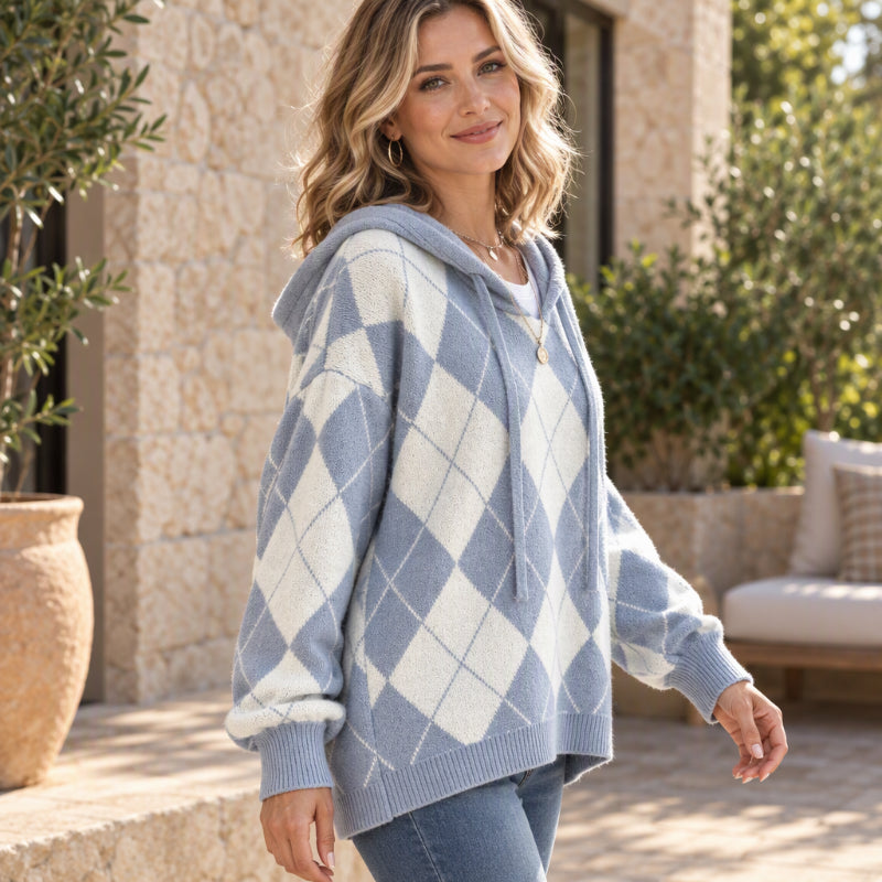 📢🎉50%Rabatt!!!🛍️✨Damen lässiges Argyle Kapuzenpullover