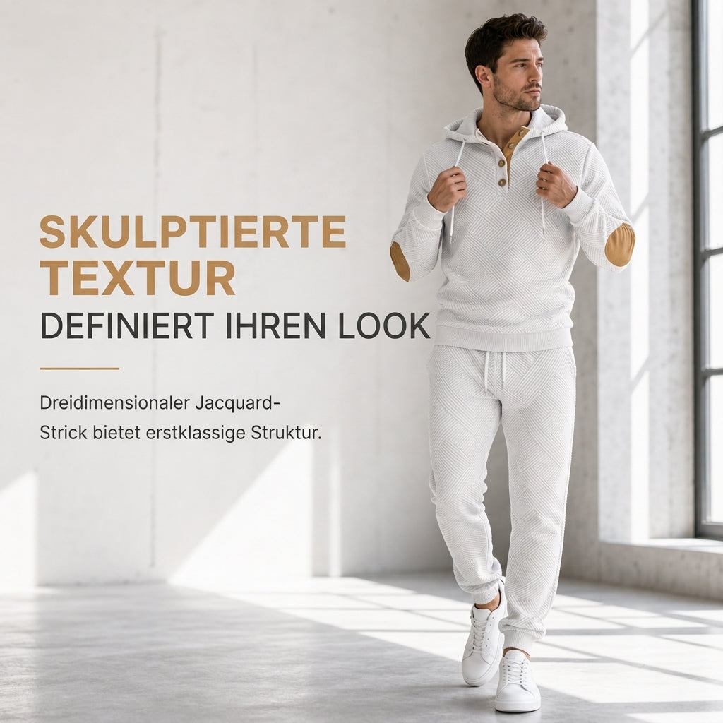 📢🎉Alles muss weg!!!🛍️✨Herren 2-teiliges Jacquard Kapuzenpullover Set Herbst Winter lässiger Kapuzen-Sweatshirt und Sweathose Trainingsanzug