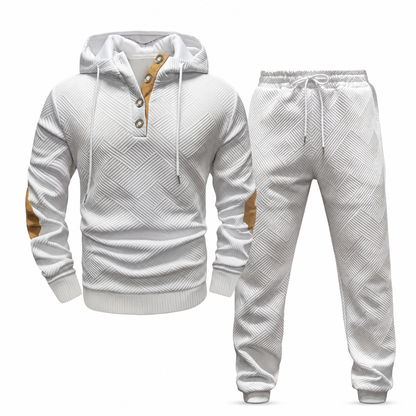 📢🎉Alles muss weg!!!🛍️✨Herren 2-teiliges Jacquard Kapuzenpullover Set Herbst Winter lässiger Kapuzen-Sweatshirt und Sweathose Trainingsanzug