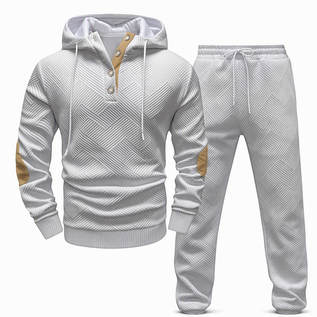 📢🎉Alles muss weg!!!🛍️✨Herren 2-teiliges Jacquard Kapuzenpullover Set Herbst Winter lässiger Kapuzen-Sweatshirt und Sweathose Trainingsanzug