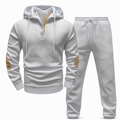 📢🎉Alles muss weg!!!🛍️✨Herren 2-teiliges Jacquard Kapuzenpullover Set Herbst Winter lässiger Kapuzen-Sweatshirt und Sweathose Trainingsanzug