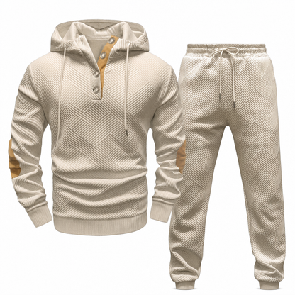 📢🎉Alles muss weg!!!🛍️✨Herren 2-teiliges Jacquard Kapuzenpullover Set Herbst Winter lässiger Kapuzen-Sweatshirt und Sweathose Trainingsanzug