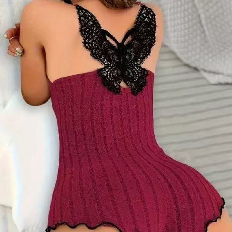 ✨Neu Eingetroffen! Damen Spitzen-Romper-Pyjama mit Schmetterlingsrücken