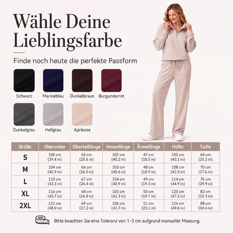 🔥Beliebtes Produkt ！✨Damen-Set mit halbem Reißverschluss, Kragenoberteil und weiten Hosen