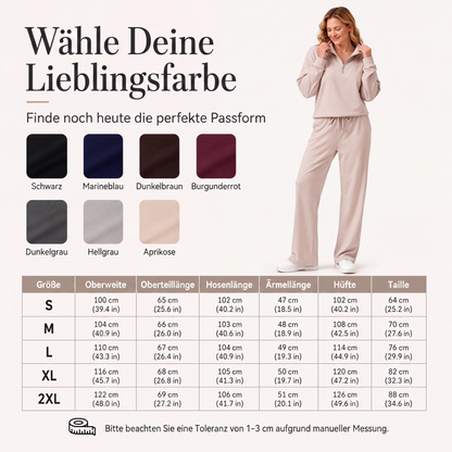 🔥Beliebtes Produkt ！✨Damen-Set mit halbem Reißverschluss, Kragenoberteil und weiten Hosen
